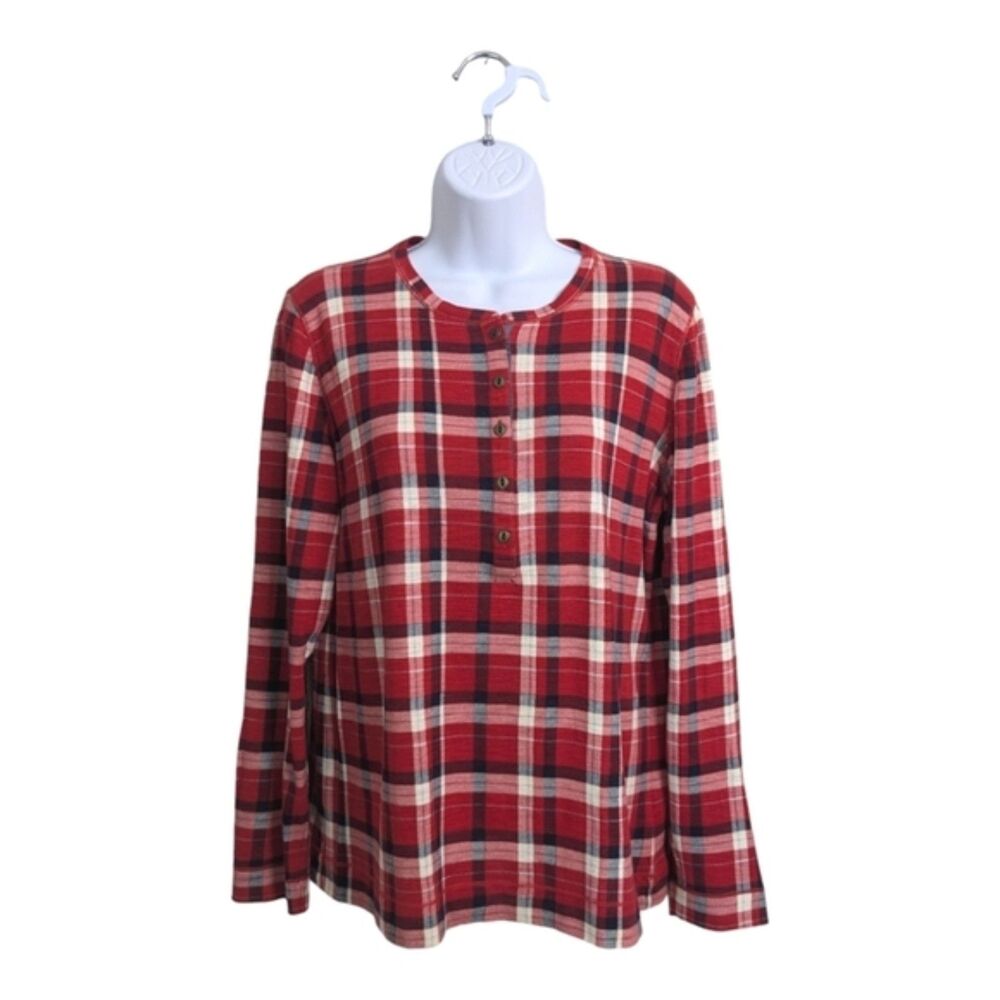 Lauren Ralph Lauren Red Flannel Plaid Top Tee Long Sleeve Winter Holidays L